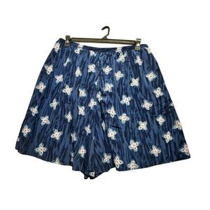 Susan Graver Studio NWT Size XL Blue Print Elastic Waist Pull-On Shorts Light